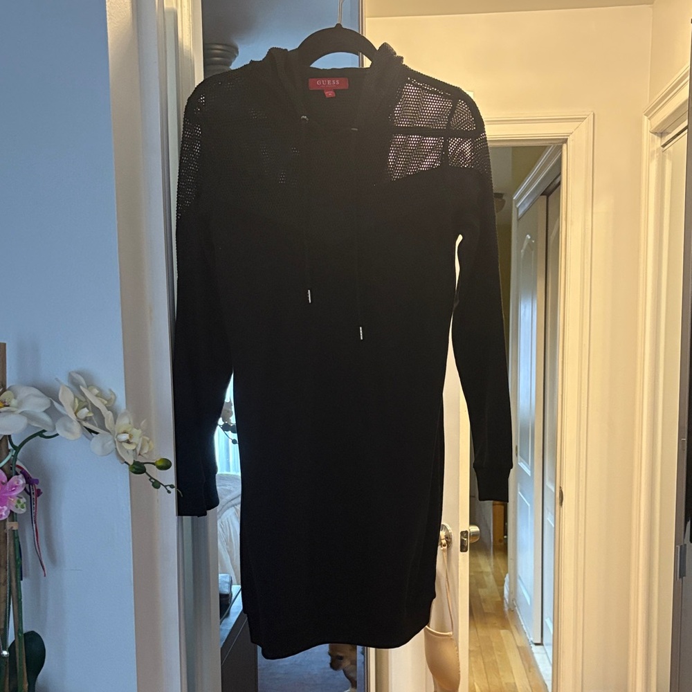 Guess Chic Black Mesh Long Sleeve Dress